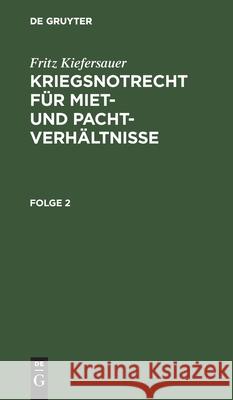 Stand Vom 1. Februar 1941 Kiefersauer, Fritz 9783112509272 de Gruyter - książka