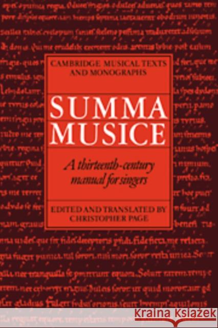 Summa Musice: A Thirteenth-Century Manual for Singers Page, Christopher 9780521404204 CAMBRIDGE UNIVERSITY PRESS - książka