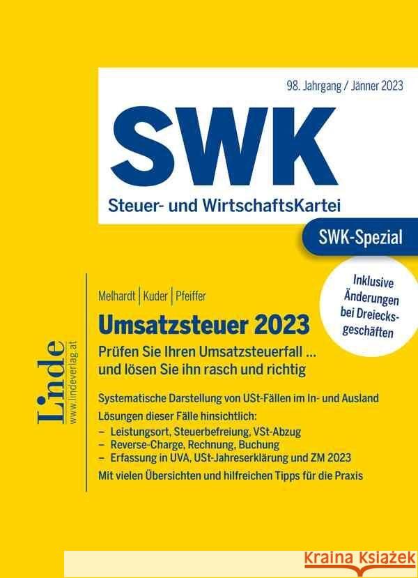 SWK-Spezial Umsatzsteuer 2023 Melhardt, Stefan, Kuder, Bernhard, Pfeiffer, Sebastian 9783707347357 Linde, Wien - książka