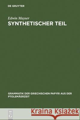 Synthetischer Teil Mayser, Edwin 9783110025101 Walter de Gruyter - książka