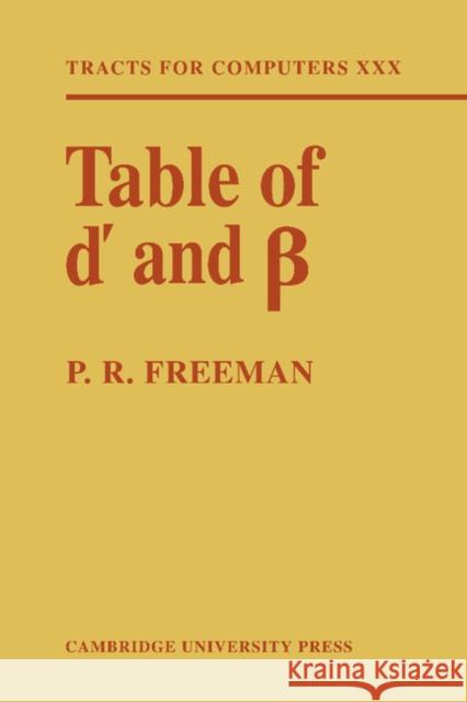 Table of d' and β P. R. Freeman 9780521294638 Cambridge University Press - książka