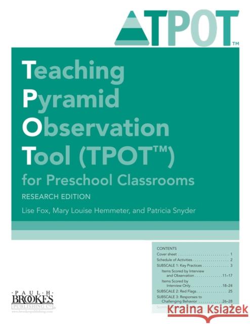 Teaching Pyramid Observation Tool (Tpot(tm)) for Preschool Classrooms, Research Edition  9781598572841 Brookes Publishing Company - książka