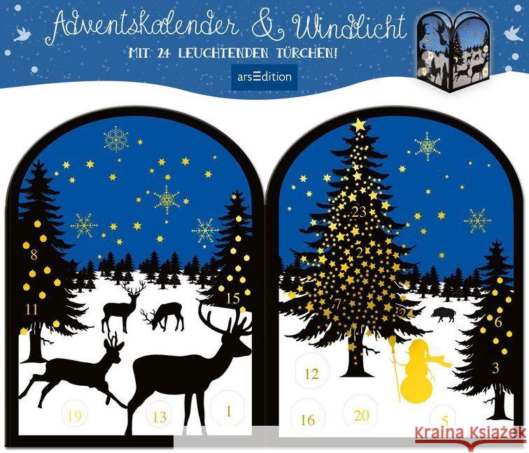 Teelichthäuschen Winternacht, Adventskalender & Windlicht : Mit 24 leuchtenden Türchen  4014489119104 ars edition - książka