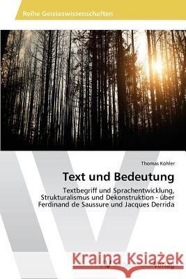 Text und Bedeutung Kohler, Thomas 9783639467055 AV Akademikerverlag - książka
