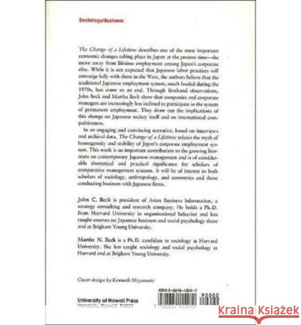 The Change of a Lifetime: Employment Patterns Among Japan's Managerial Elite Beck 9780824815295 University of Hawai'i Press - książka