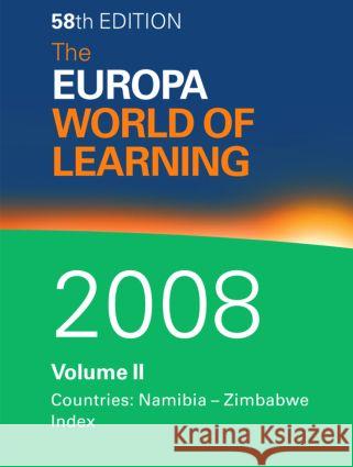 The Europa World of Learning 2008 Volume 2    9781857434590 Taylor & Francis - książka