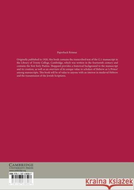 The First Book of Psalms in the Text of G.1. Henry Winter Sheppard 9781107438507 Cambridge University Press - książka