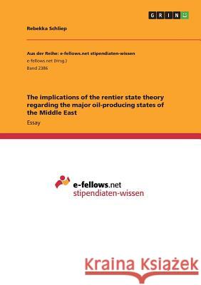 The implications of the rentier state theory regarding the major oil-producing states of the Middle East Rebekka Schliep 9783668478015 Grin Publishing - książka