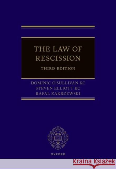 The Law of Rescission 3rd Edition Osullivan 9780198852285 Oxford University Press - książka