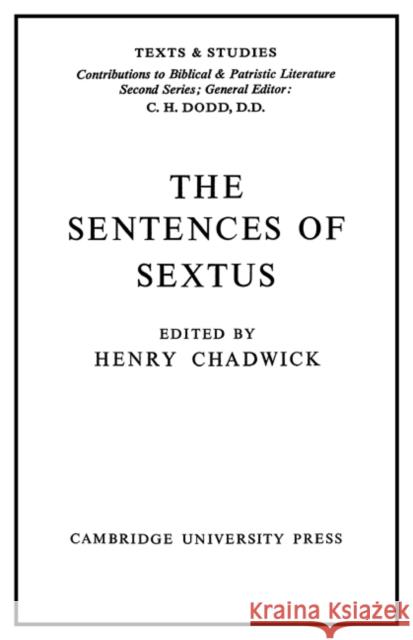 The Sentences of Sextus Henry Chadwick 9780521541084 Cambridge University Press - książka