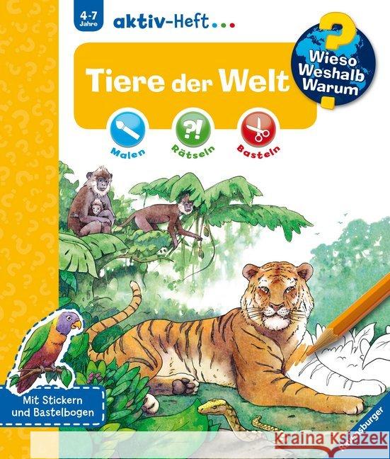Tiere der Welt : Malen, Rätseln, Basteln. Mit Stickern und Bastelbogen  9783473326952 Ravensburger Buchverlag - książka