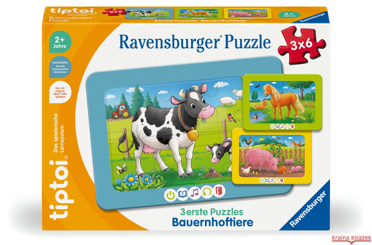 tiptoi® 3 erste Puzzles: Bauernhoftiere Grimm, Sandra, Senner, Katja 4005556002290 Ravensburger Verlag - książka