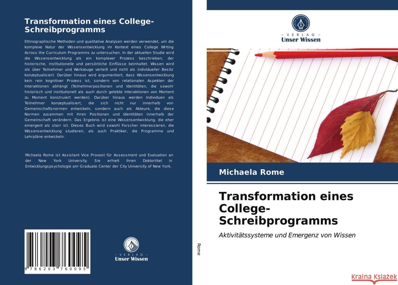 Transformation eines College-Schreibprogramms Rome, Michaela 9786203760095 Verlag Unser Wissen - książka