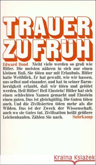 Trauer zu früh Bond, Edward 9783518022368 Suhrkamp - książka
