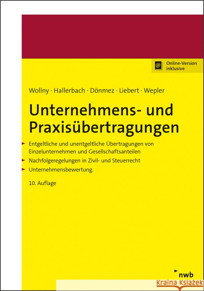Unternehmens- und Praxisübertragungen Hallerbach, Dorothee, Wepler, Axel, Dönmez, Hülya 9783482424502 NWB Verlag - książka