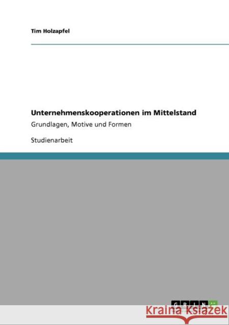 Unternehmenskooperationen im Mittelstand: Grundlagen, Motive und Formen Holzapfel, Tim 9783640802746 Grin Verlag - książka