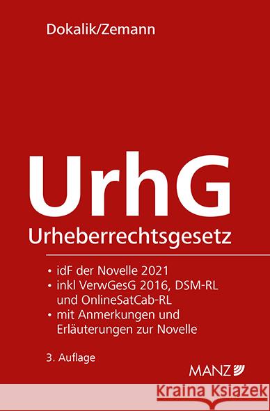 Urheberrechtsgesetz Dokalik, Dietmar, Zemann, Adolf 9783214186081 Manz'sche Verlags- u. Universitätsbuchhandlun - książka