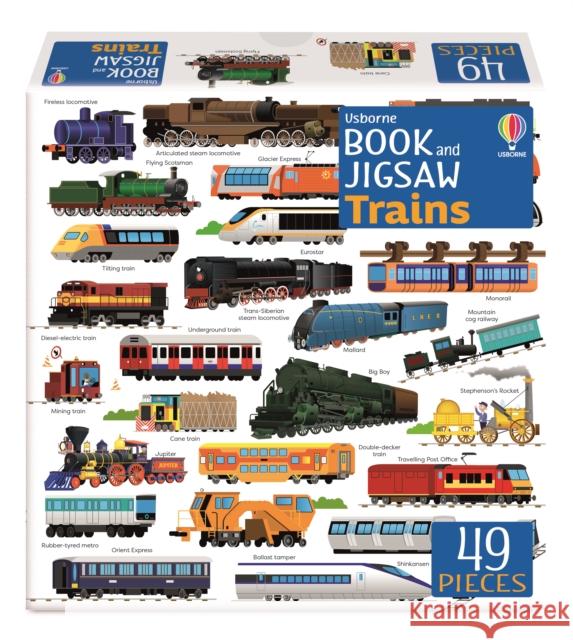 Usborne Book and Jigsaw Trains Sam Smith 9781803704814 Usborne Publishing Ltd - książka