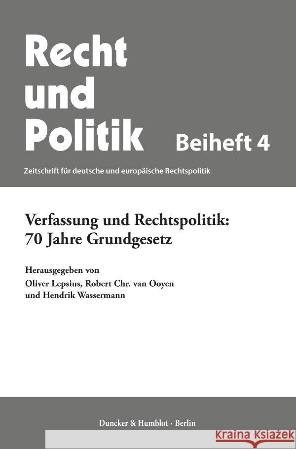 Verfassung Und Rechtspolitik: 70 Jahre Grundgesetz Wassermann, Hendrik 9783428159529 Duncker & Humblot - książka