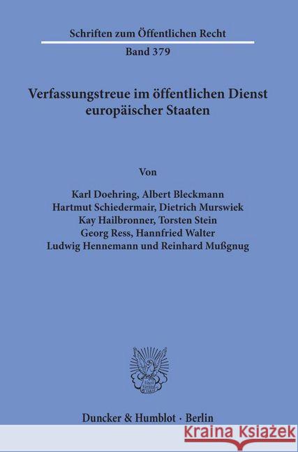 Verfassungstreue Im Offentlichen Dienst Europaischer Staaten Bleckmann, Albert 9783428046867 Duncker & Humblot - książka