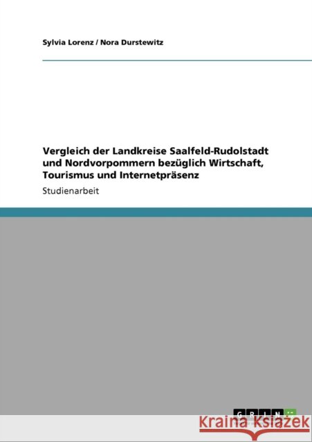 Vergleich der Landkreise Saalfeld-Rudolstadt und Nordvorpommern bezüglich Wirtschaft, Tourismus und Internetpräsenz Lorenz, Sylvia 9783640921072 Grin Verlag - książka