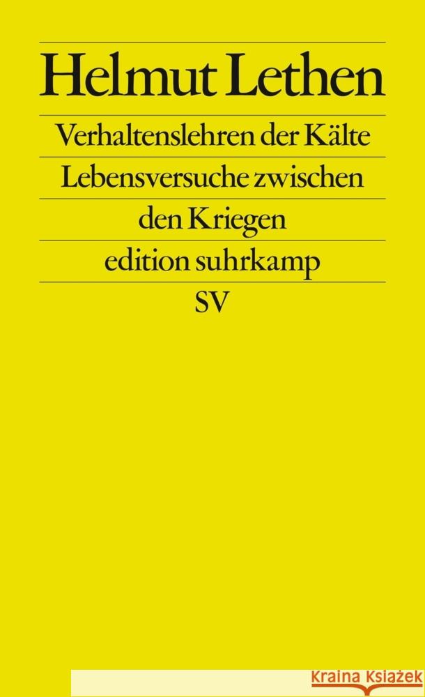 Verhaltenslehren der Kälte Lethen, Helmut 9783518127766 Suhrkamp - książka