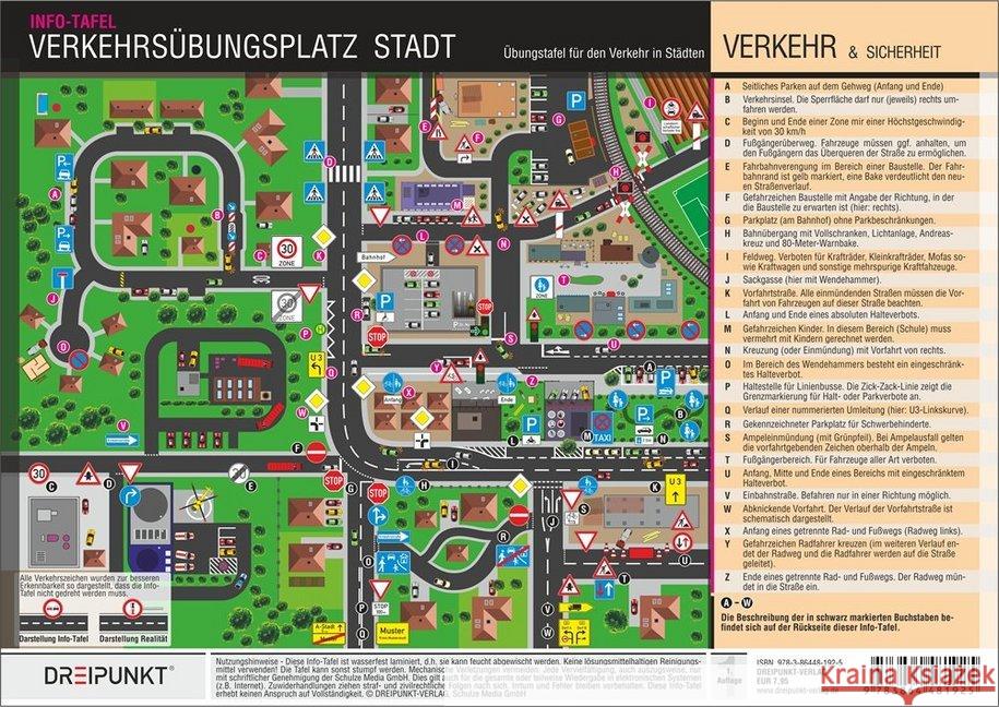 Verkehrsübungsplatz Stadtverkehr, Info-Tafel : Übungstafel für den Verkehr in der Stadt Schulze, Michael 9783864481925 Dreipunkt Verlag - książka