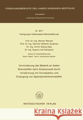 Verminderung Des Bedarfs an Festen Brennstoffen Beim Sinterprozeß Durch Vorwärmung Mit Vorreduktion Und Erzeugung Von Spezialsinterbrennstoffen Wenzel, Werner 9783531030173 Vs Verlag Fur Sozialwissenschaften - książka