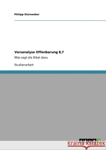 Versanalyse Offenbarung 8,7: Was sagt die Bibel dazu Steinweber, Philipp 9783640713387 Grin Verlag - książka