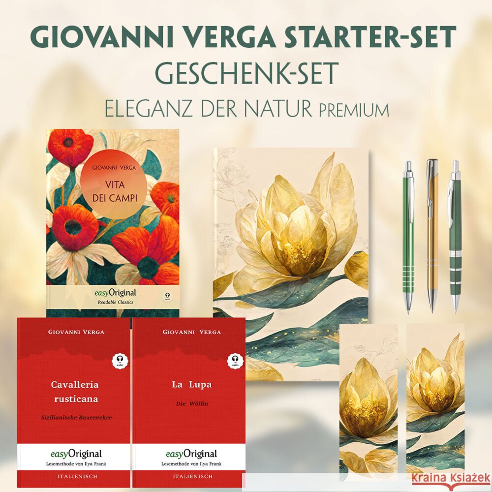 Vita dei campi Starter-Paket Geschenkset - 3 Bücher (mit Audio-Online) + Eleganz der Natur Schreibset Premium, m. 3 Beilage, m. 3 Buch Verga, Giovanni 9783991129974 EasyOriginal - książka