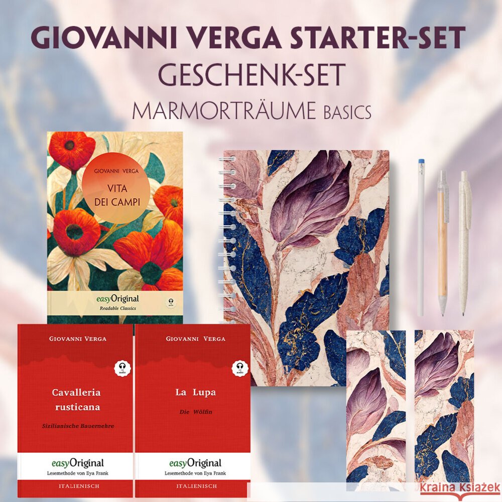 Vita dei campi Starter-Paket Geschenkset - 3 Bücher (mit Audio-Online) + Marmorträume Schreibset Basics, m. 3 Beilage, m. 3 Buch Verga, Giovanni 9783991129981 EasyOriginal - książka
