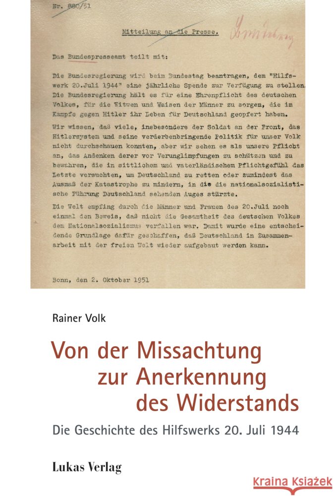 Von der Missachtung zur Anerkennung des Widerstands Volk, Rainer 9783867324755 Lukas Verlag - książka