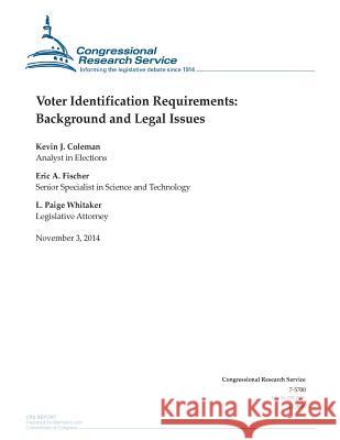 Voter Identification Requirements: Background and Legal Issues Congressional Research Service 9781503177239 Createspace - książka
