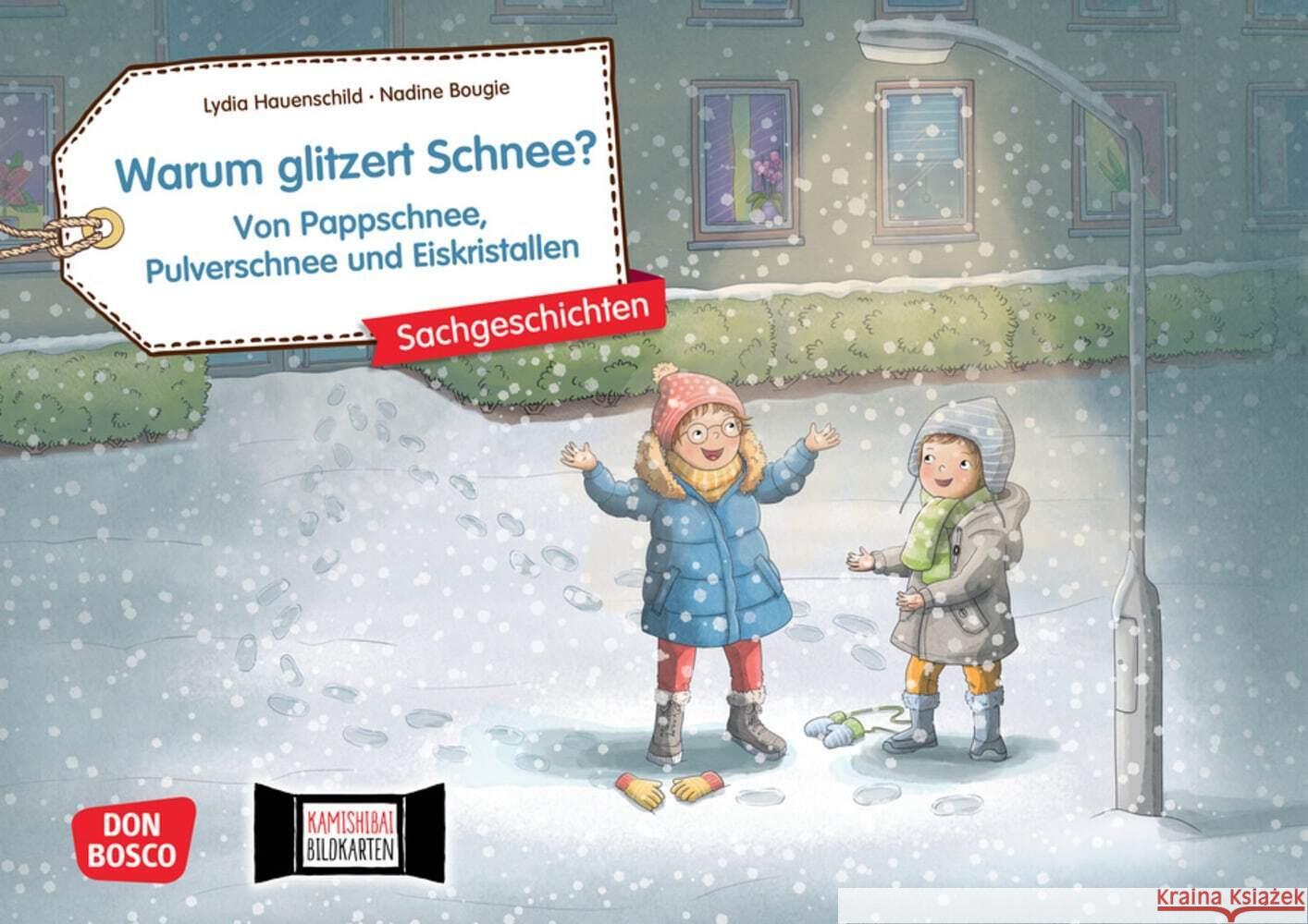 Warum glitzert Schnee? Von Pappschnee, Pulverschnee und Eiskristallen. Kamishibai Bildkartenset Hauenschild, Lydia 4260694920541 Don Bosco Medien - książka