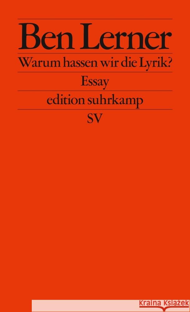 Warum hassen wir die Lyrik? Lerner, Ben 9783518127681 Suhrkamp Verlag - książka