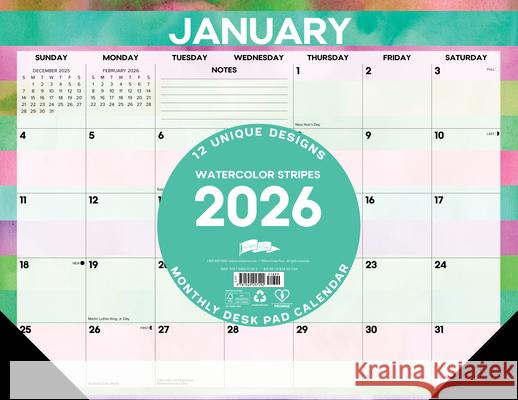 Watercolor Stripes 2026 22 X 17 Large Monthly Deskpad Willow Creek Press 9781549257292 Willow Creek Press Calendars - książka