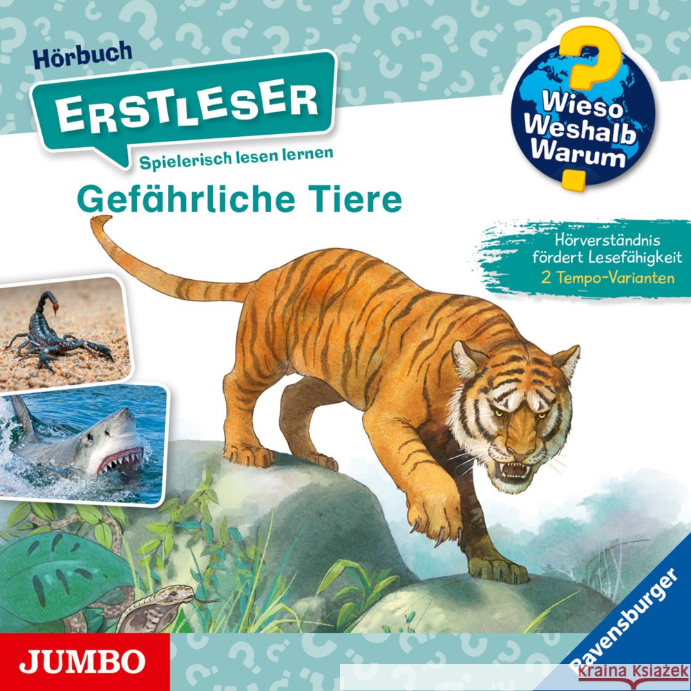 Wieso? Weshalb? Warum?Erstleser:Gefährliche Tiere, 1 Audio-CD Various 4012144489623 Jumbo - książka