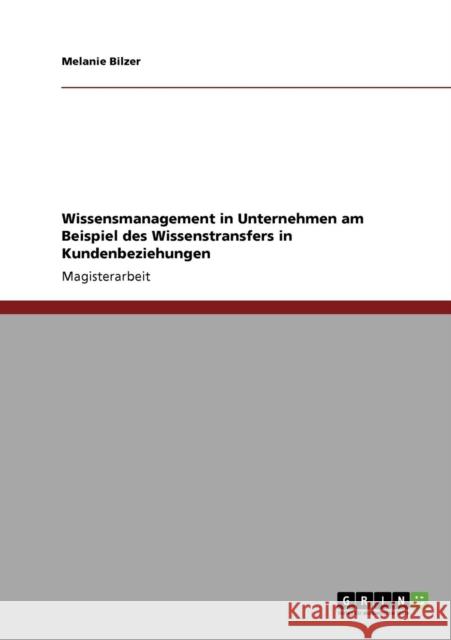 Wissensmanagement in Unternehmen am Beispiel des Wissenstransfers in Kundenbeziehungen Bilzer, Melanie   9783640222704 GRIN Verlag - książka