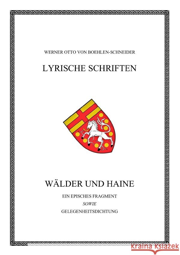 Wälder und Haine. Ein episches Fragment Boehlen-Schneider, Werner Otto von 9783754970898 epubli - książka