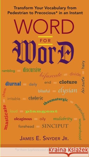 Word for Word: Transform Your Vocabulary from Pedestrian to Precocious* in an Instant (*Or from Sophisticated to Straightforward) Snyder, James E. 9780399535383 Perigee Books - książka