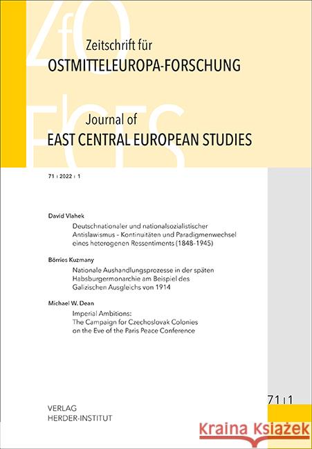 Zeitschrift für Ostmitteleuropa-Forschung (ZfO) 71/1 / Journal of East Central European Studies (JECES)  9783879694723 Verlag Herder-Institut - książka