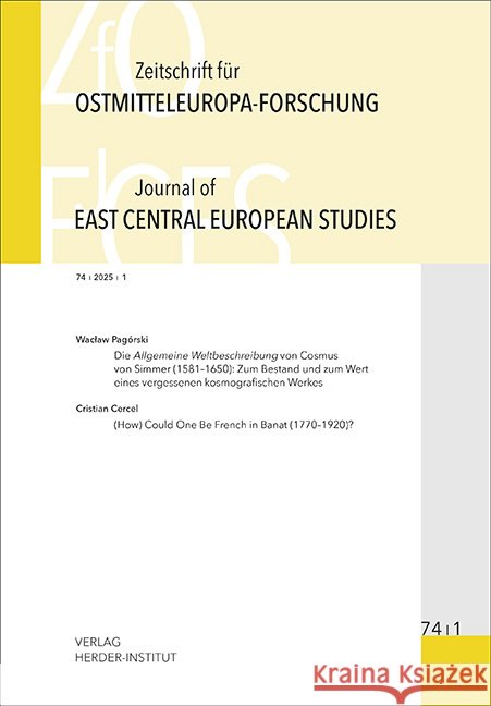 Zeitschrift für Ostmitteleuropa-Forschung (ZfO) 74/1 / Journal of East Central European Studies (JECES) 74/1  9783879694976 Verlag Herder-Institut - książka