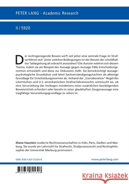Zu Den Entscheidungsnormen Bei Aussage Gegen Aussage Haustein, Eliane 9783631721308 Peter Lang Gmbh, Internationaler Verlag Der W - książka