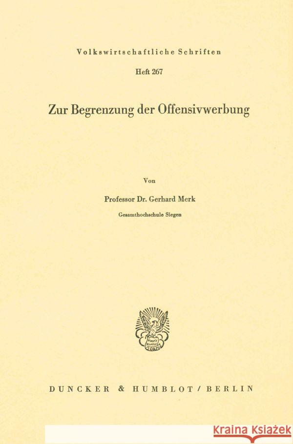 Zur Begrenzung der Offensivwerbung. Merk, Gerhard 9783428039586 Duncker & Humblot - książka