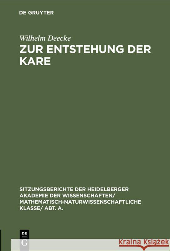 Zur Entstehung der Kare Wilhelm Deecke 9783111190013 De Gruyter - książka