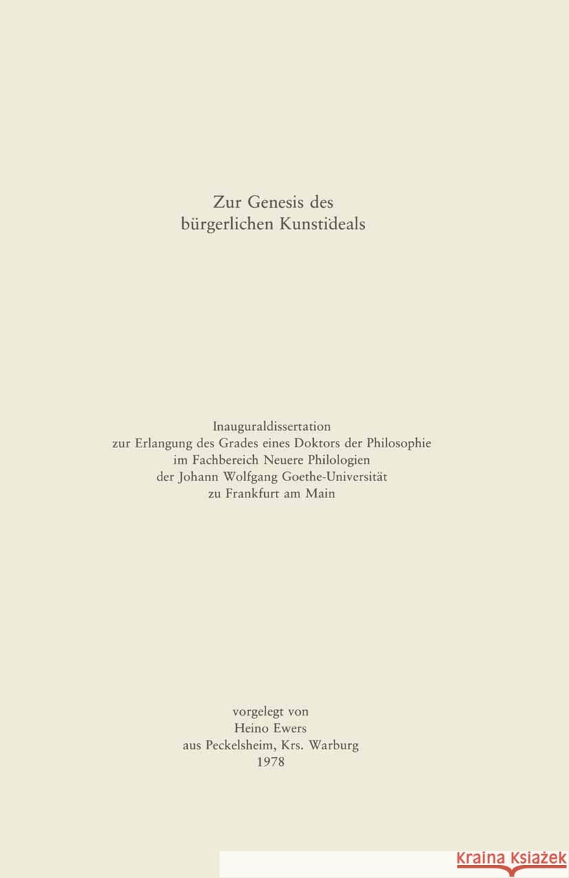 Zur Genesis Des B?rgerlichen Kunstideals Heino Ewers 9783476996930 J.B. Metzler - książka