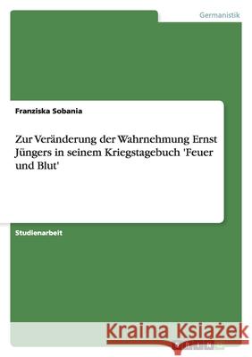 Zur Veränderung der Wahrnehmung Ernst Jüngers in seinem Kriegstagebuch 'Feuer und Blut' Franziska Sobania 9783640356973 Grin Verlag - książka